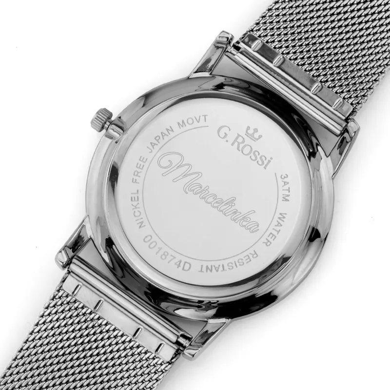srebrny zegarek z grawerem