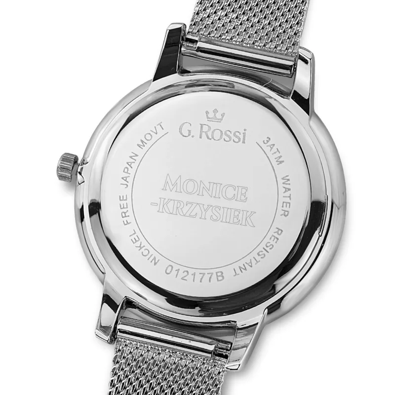 srebrny zegarek z grawerem g. rossi