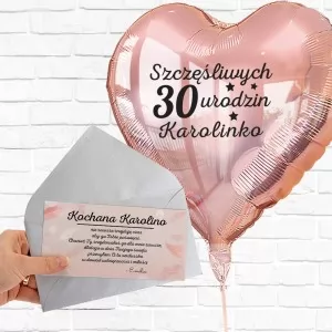 balon i bilecik z personalizacją dla niej na prezent na 30 urodziny 