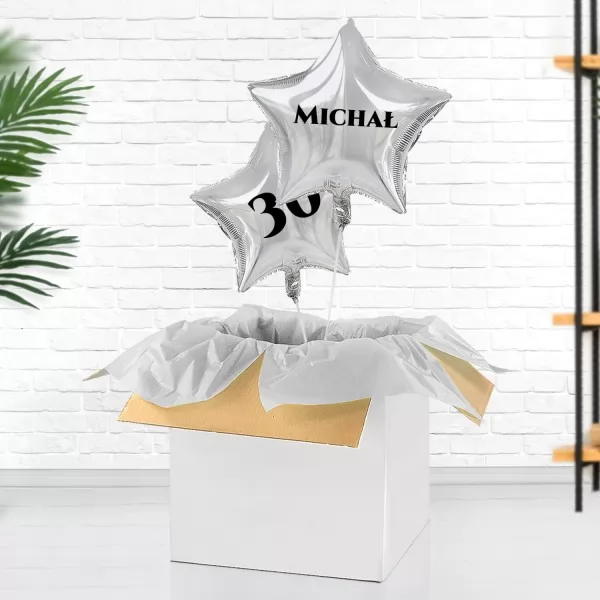 Balony w pudełku na 30 urodziny - Z imieniem i bilecikiem z życzeniami