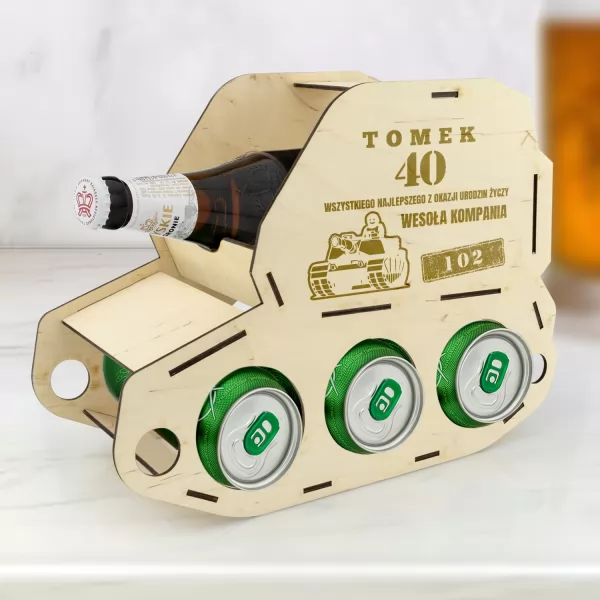 Drewniany czołg na piwo z grawerem na 40 urodziny - Wesoło