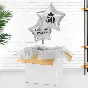 balony z helem w pudełku na 50 urodziny dla niego