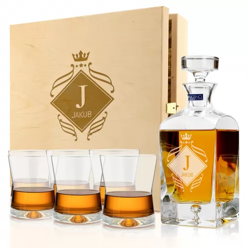 Luksusowy komplet do whisky: karafka + 6 szklanek - Monogram