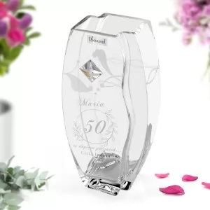personalizowany wazon z kryształem Swarovski na prezent na 50 urodziny dla niej