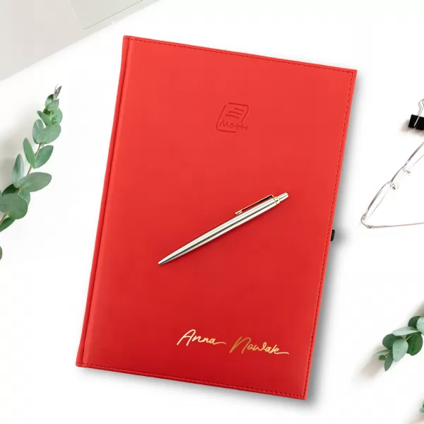 Notes Vivella czerwony z nadrukiem + długopis Parker - prezent dla Niej