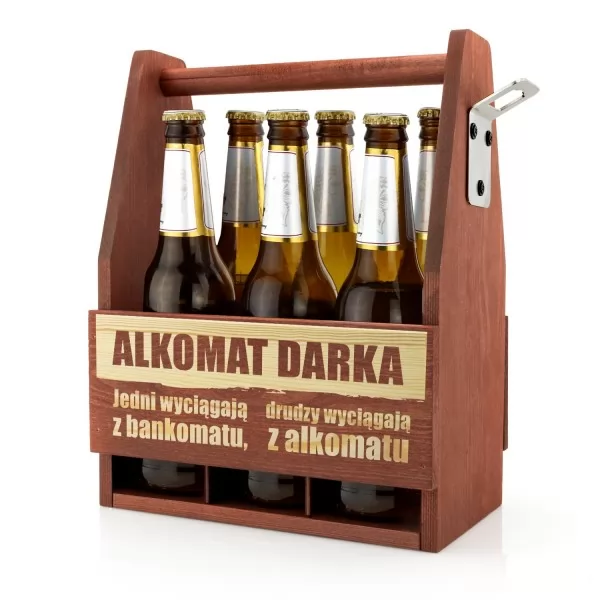 Skrzynka na piwo z grawerem i otwieraczem Alkomat na prezent urodzinowy