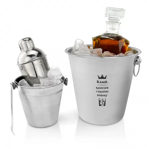 Kubełek na lód,shaker i karafka z grawerem - Koneser Whisky