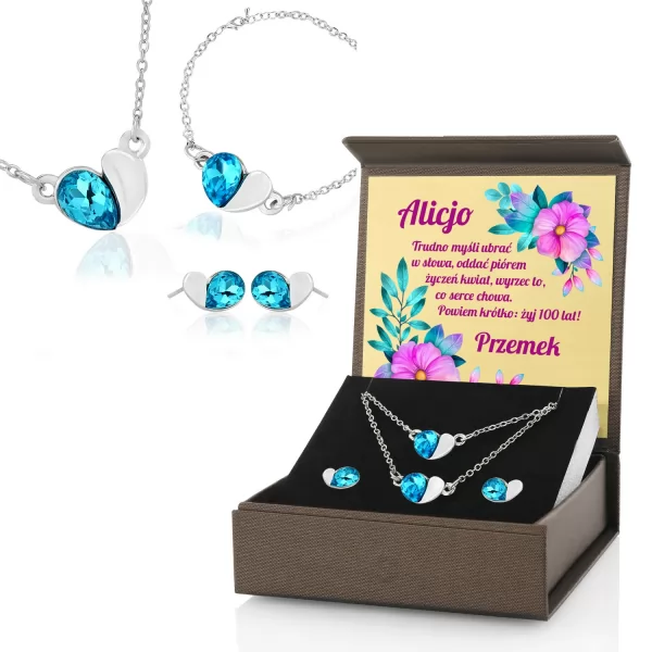 Zestaw biżuterii dla Kobiety z dedykacją - Niebieskie Serce