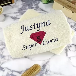pomysł na prezent dla cioci haftowany ręcznik z personalizacją super ciocia